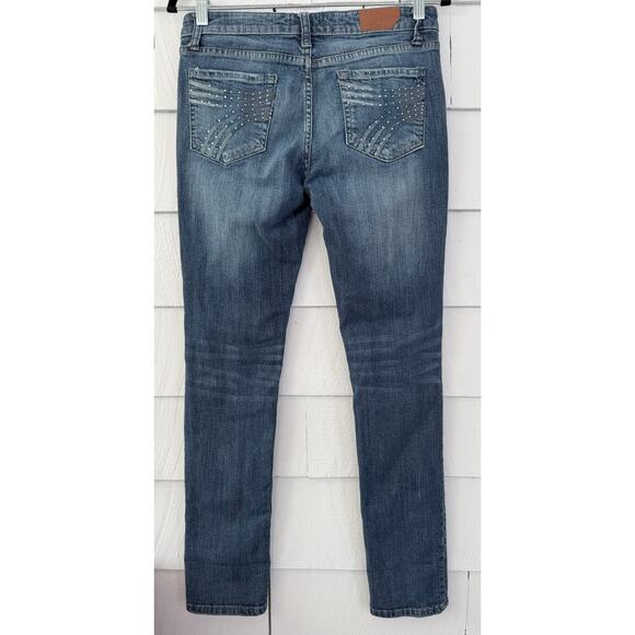 Vigoss Women's Sz 5 Skinny Jeans Clear Rhinestone Bling Distressed Med Wash Y2K - Picture 3 of 7